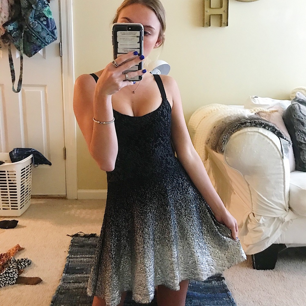 Free People black & silver babydoll dress